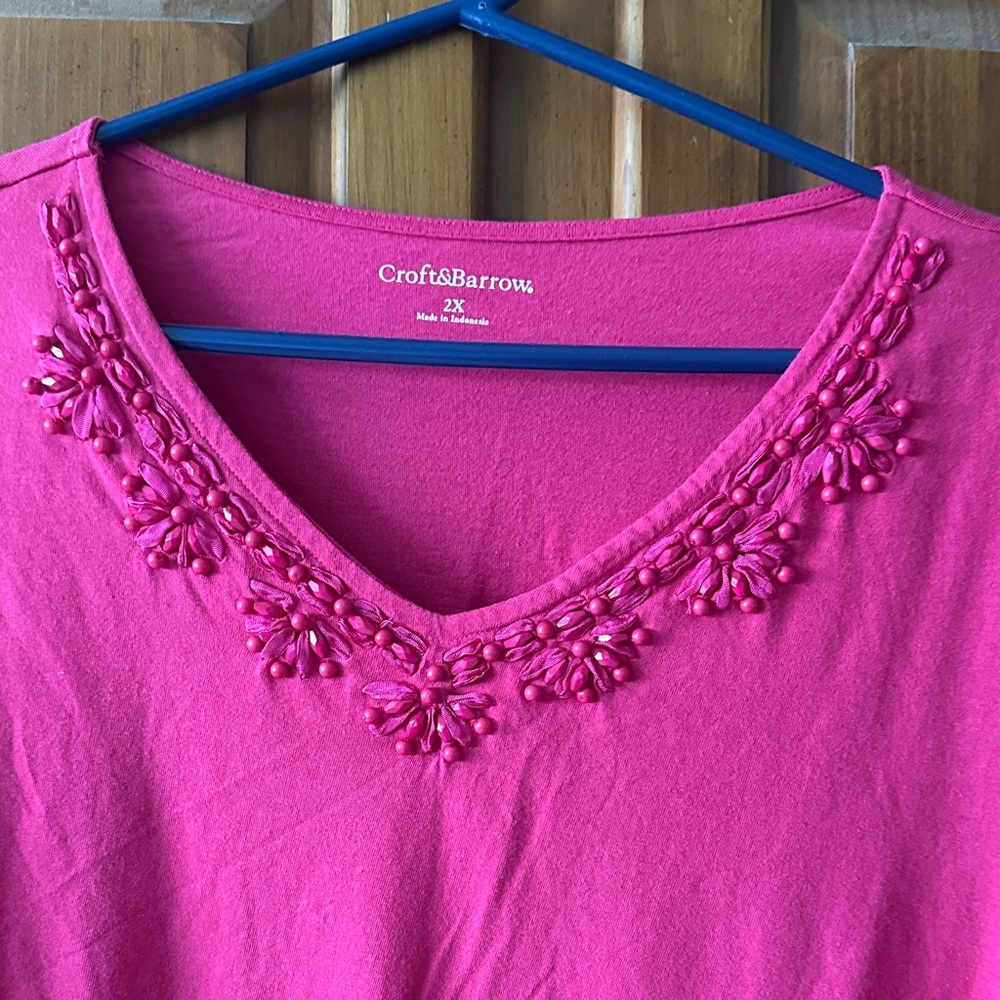 Croft & Barrow Fuchsia Embellished Blouse 2x